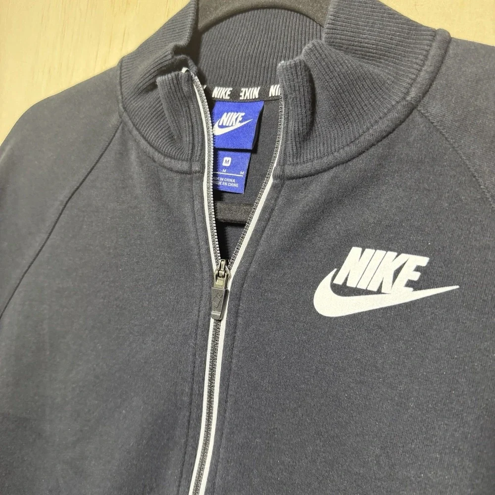 Nike Full Zip Jacket Mens Medium Black Athletic Track Sweatshirt Swoosh‎